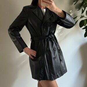 Leather Mid Length Trench Coat with Removable Lining